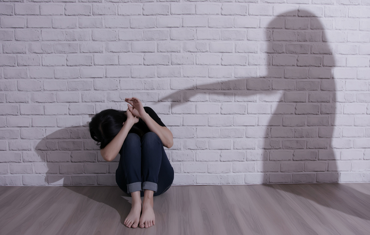 Person alone with it's own shadow pointing at them.